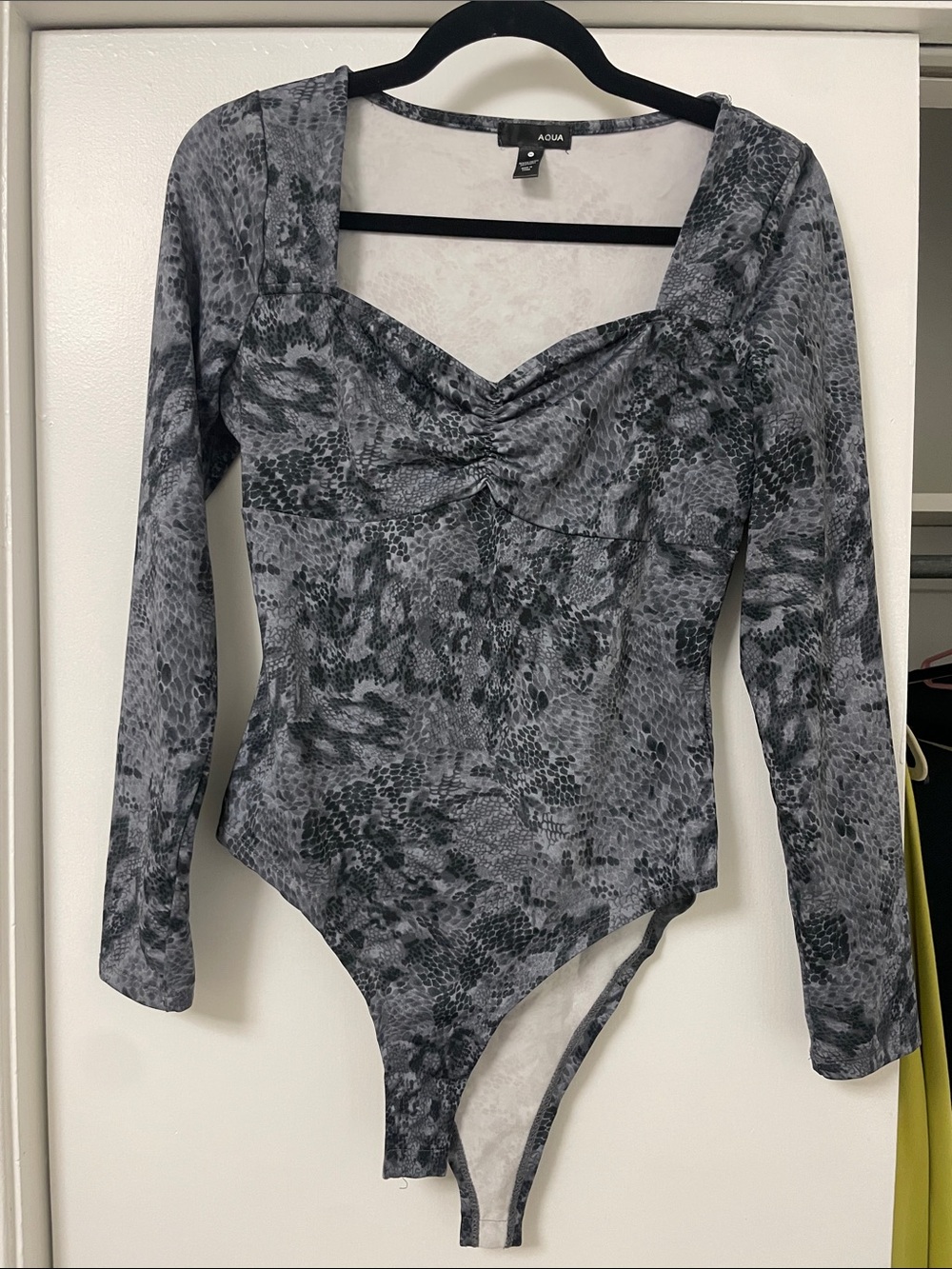 Aqua Grey Snake-Print Long Sleeve Bodysuit